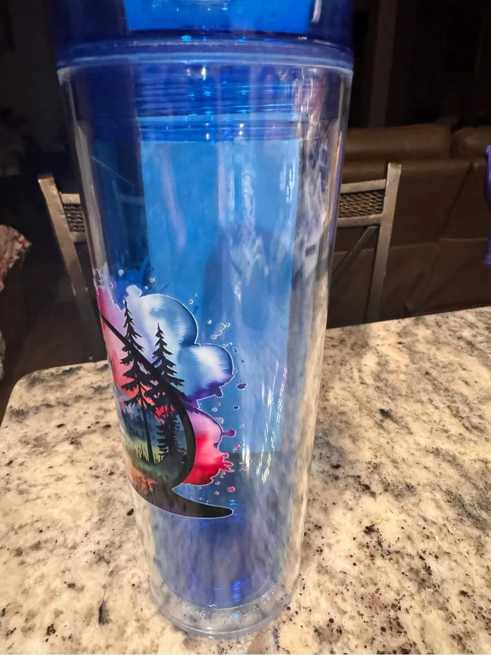 Rainbow Mountain Lake Scene Hand Crafted Blue Tumbler NEW IN BOX WITH STRAW